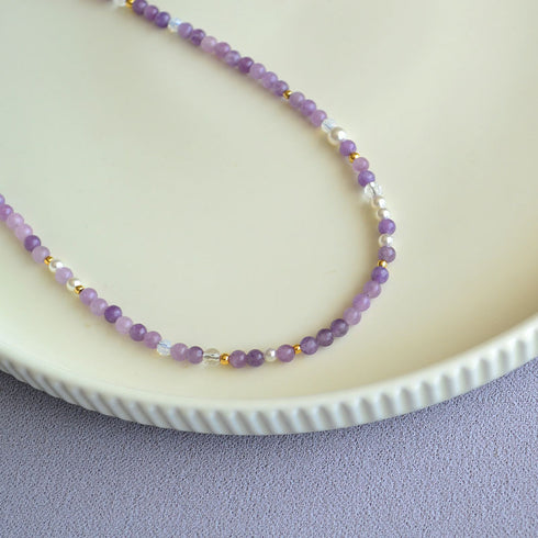 Lavender Crystal Pendant Beaded Necklace - Zafari Studio Jewelry