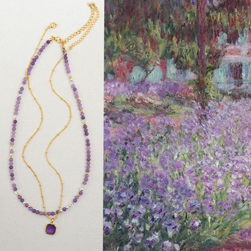 Lavender Crystal Pendant Beaded Necklace - Zafari Studio Jewelry