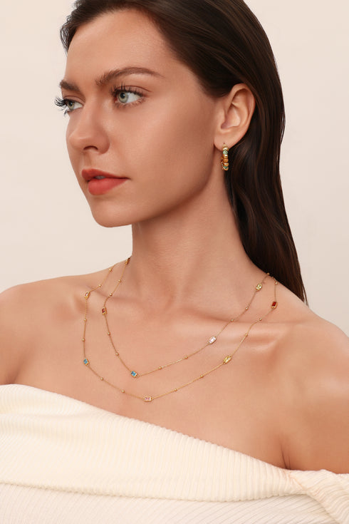 Layered Crystal Necklace Sterling Silver