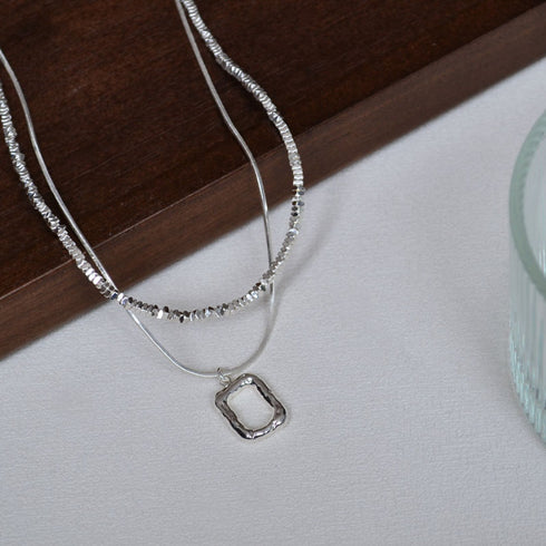 Double Stacked Square Pendant Necklace - Zafari Studio Jewelry