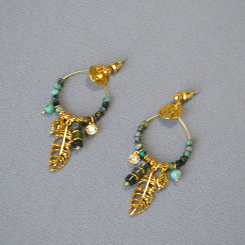 Vintage Turquoise Beaded Leaf Earrings - Zafari Studio Jewelry