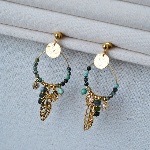 Vintage Turquoise Beaded Leaf Earrings - Zafari Studio Jewelry