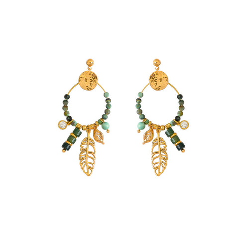 Vintage Turquoise Beaded Leaf Earrings - Zafari Studio Jewelry