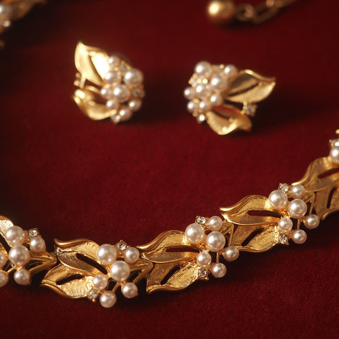 Vintage Leaf Pearls Necklace,Bracelet and Earrings Set (Purchase Individually) - Zafari Studio Jewelry