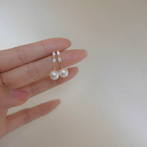 Cubic Zirconia Freshwater Pearl Drop Earrings - Zafari Studio Jewelry
