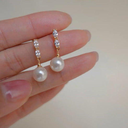 Cubic Zirconia Freshwater Pearl Drop Earrings - Zafari Studio Jewelry