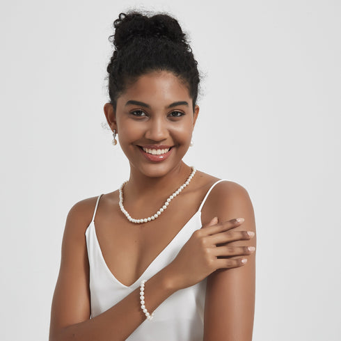 6-8mm White Freshwater Pearl Strand Necklace - Zafari Studio Jewelry