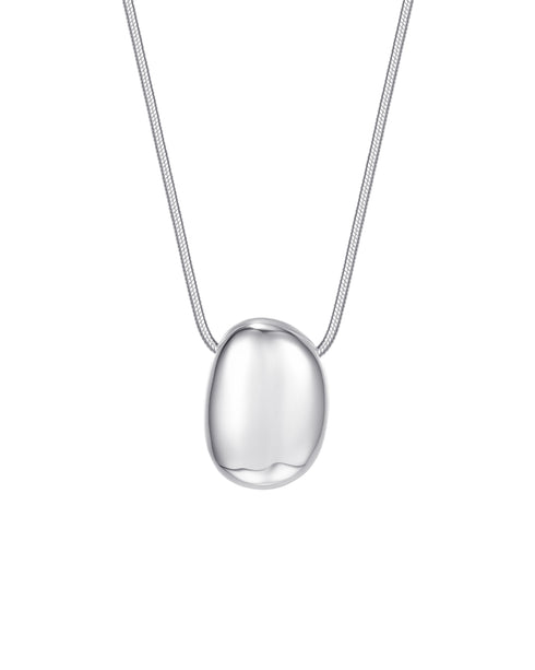 Minimal Oval Pendant Necklace Sterling Silver