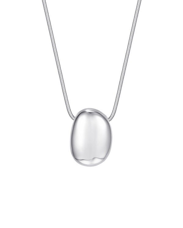 Minimal Oval Pendant Necklace Sterling Silver