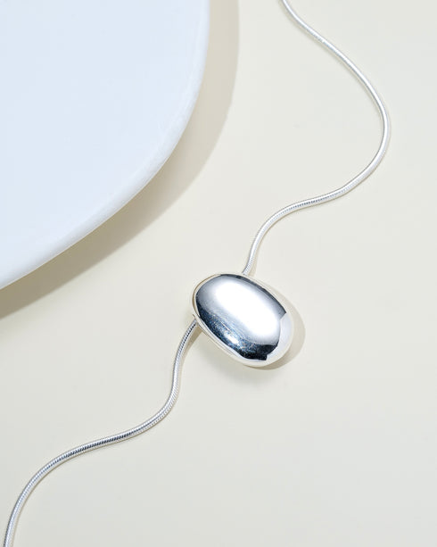 Minimal Oval Pendant Necklace Sterling Silver
