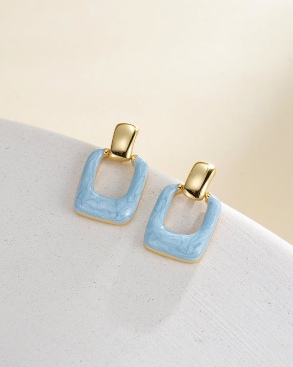 Minimalist Blue Square Earrings