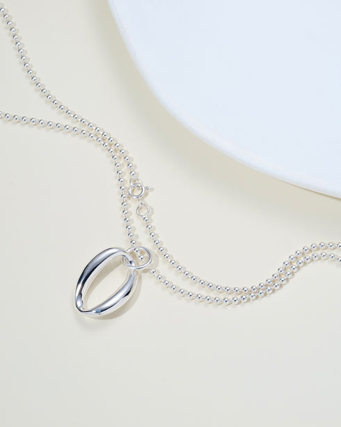 Modern Oval Pendant Necklace Sterling Silver