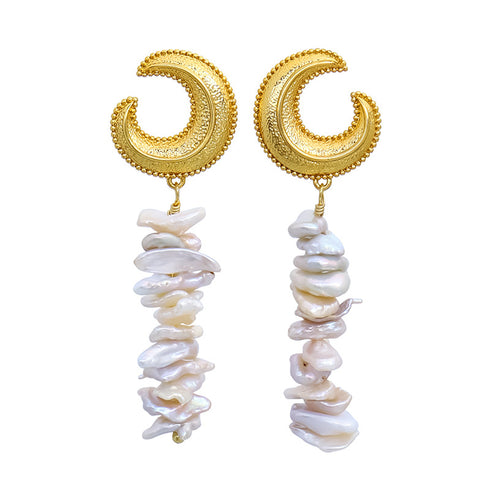 Moon Baroque Pearl Long Earrings - Zafari Studio Jewelry