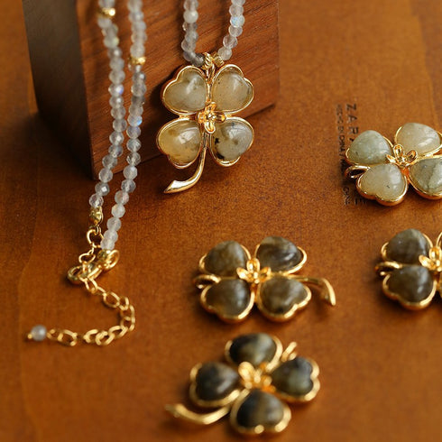 Moonstone Labradorite Four Leaf Clover Pendant - Zafari Studio Jewelry