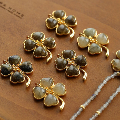 Moonstone Labradorite Four Leaf Clover Pendant - Zafari Studio Jewelry