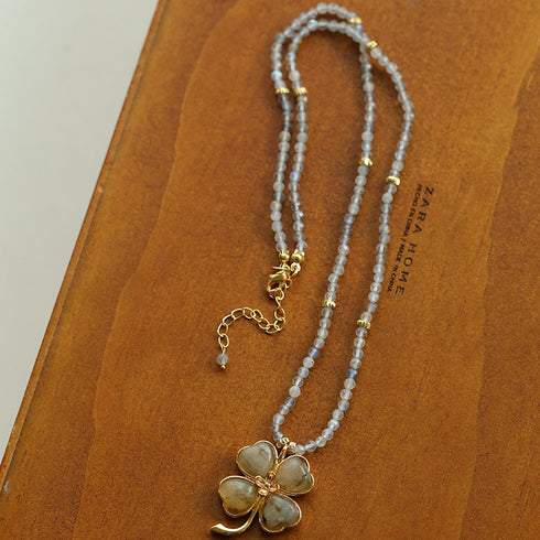 Moonstone Labradorite Four Leaf Clover Pendant - Zafari Studio Jewelry