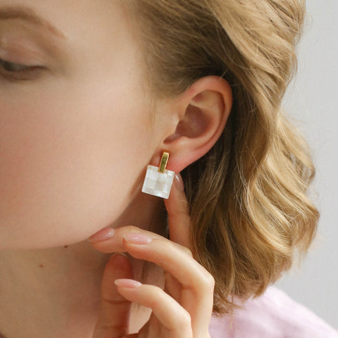 Mosaic Mother of Pearls Shell Earrings - Zafari Studio Jewelry