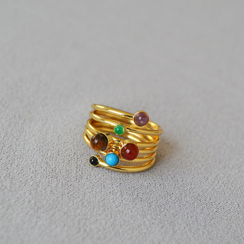 Twisted Gemstone Layered Ring - Zafari Studio Jewelry