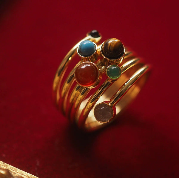 Twisted Gemstone Layered Ring - Zafari Studio Jewelry