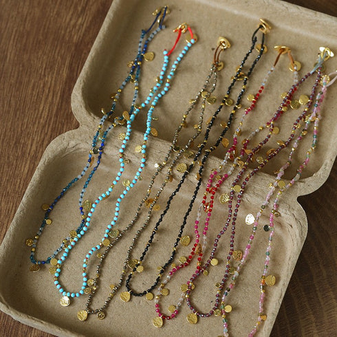 Natural Stones Beaded Gold Coin Pendant Necklace - Zafari Studio Jewelry