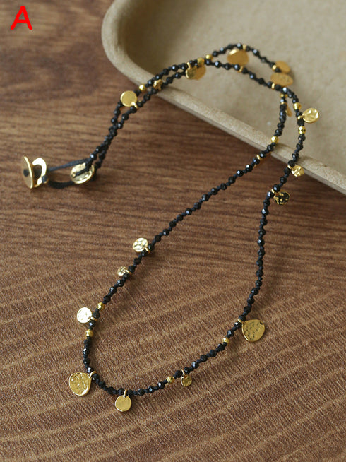 Natural Stones Beaded Gold Coin Pendant Necklace - Zafari Studio Jewelry