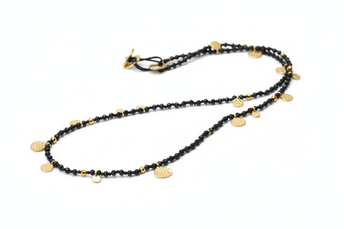 Natural Stones Beaded Gold Coin Pendant Necklace - Zafari Studio Jewelry