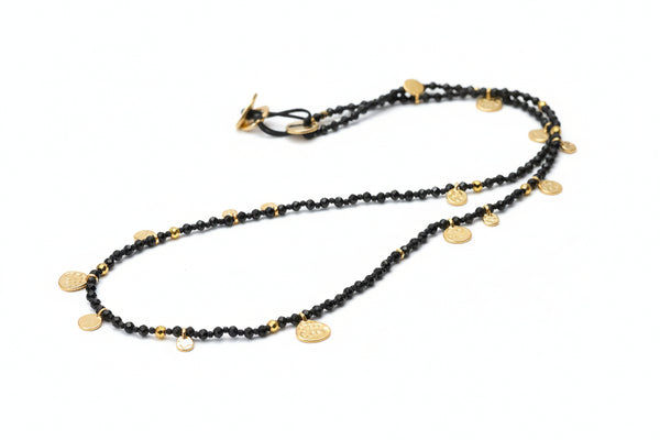 Natural Stones Beaded Gold Coin Pendant Necklace - Zafari Studio Jewelry