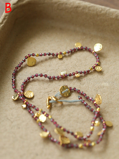 Natural Stones Beaded Gold Coin Pendant Necklace - Zafari Studio Jewelry