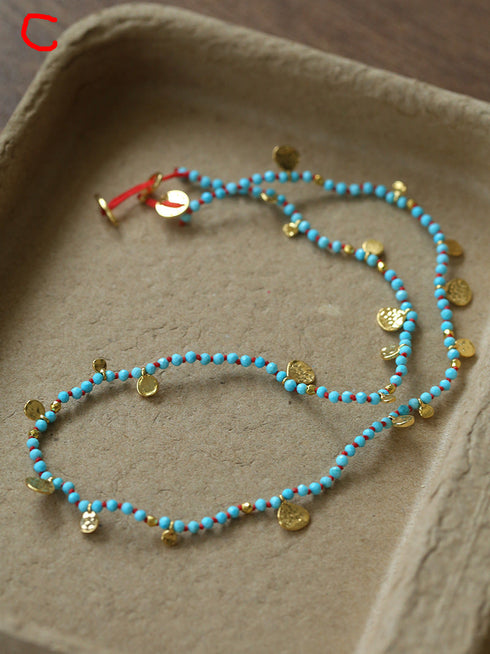 Natural Stones Beaded Gold Coin Pendant Necklace - Zafari Studio Jewelry