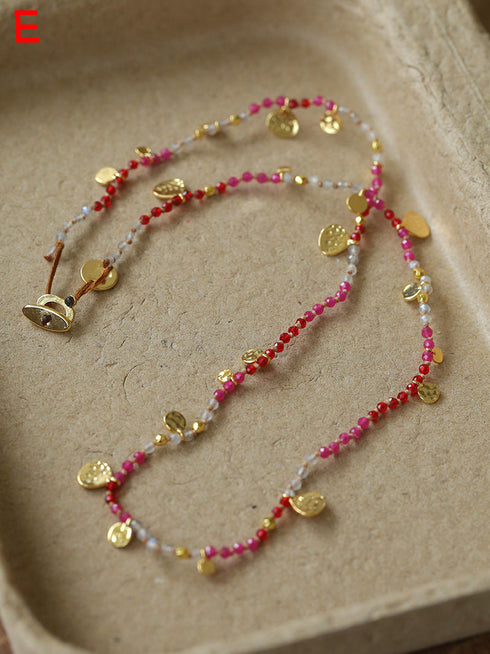 Natural Stones Beaded Gold Coin Pendant Necklace - Zafari Studio Jewelry