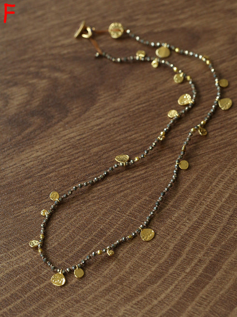 Natural Stones Beaded Gold Coin Pendant Necklace - Zafari Studio Jewelry