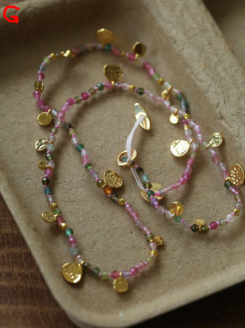 Natural Stones Beaded Gold Coin Pendant Necklace - Zafari Studio Jewelry