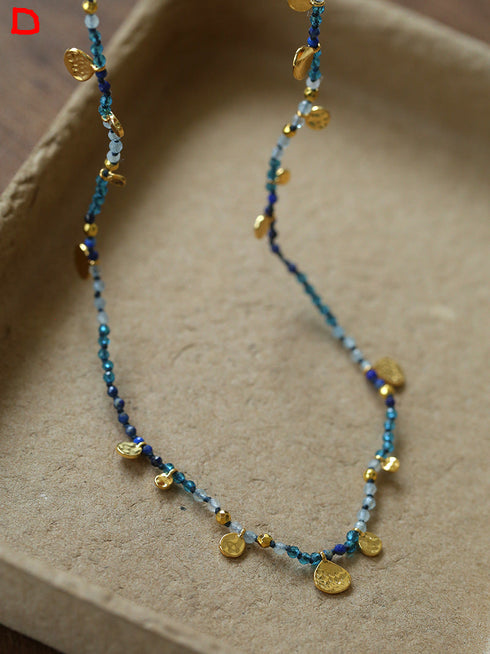 Natural Stones Beaded Gold Coin Pendant Necklace - Zafari Studio Jewelry