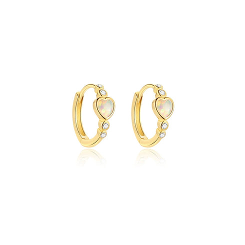 Opal Heart Zirconia Hoop Earrings - Zafari Studio Jewelry
