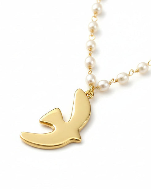 Gold Pigeon Pendant Freshwater Pearl Necklace - Zafari Studio Jewelry