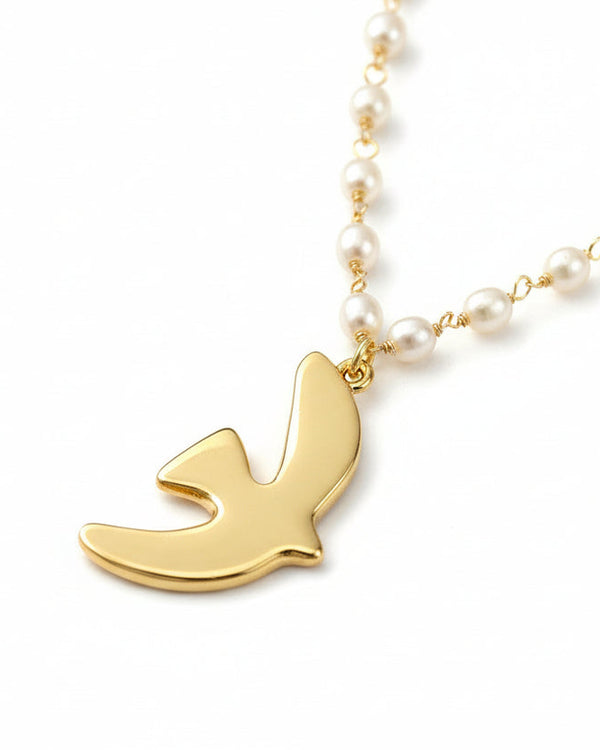 Gold Pigeon Pendant Freshwater Pearl Necklace - Zafari Studio Jewelry