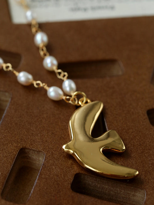 Gold Pigeon Pendant Freshwater Pearl Necklace - Zafari Studio Jewelry