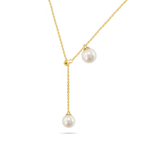 Y Shape Pearl Necklace 14K Yellow Gold - Zafari Studio Jewelry