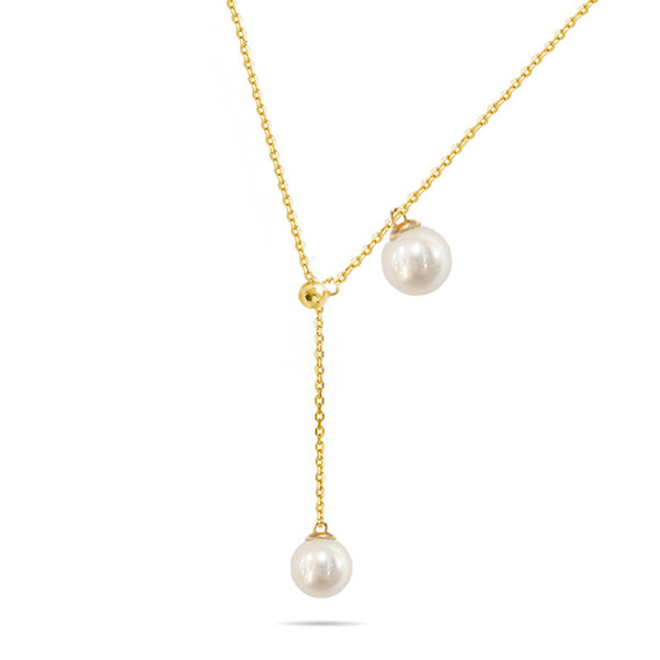 Y Shape Pearl Necklace 14K Yellow Gold - Zafari Studio Jewelry