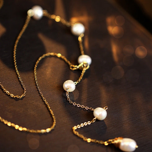 Asymmetrical Pearl Long Y-Shape Necklace - Zafari Studio Jewelry