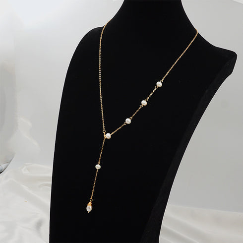 Asymmetrical Pearl Long Y-Shape Necklace - Zafari Studio Jewelry