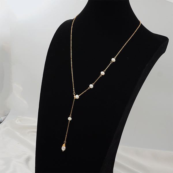 Asymmetrical Pearl Long Y-Shape Necklace - Zafari Studio Jewelry