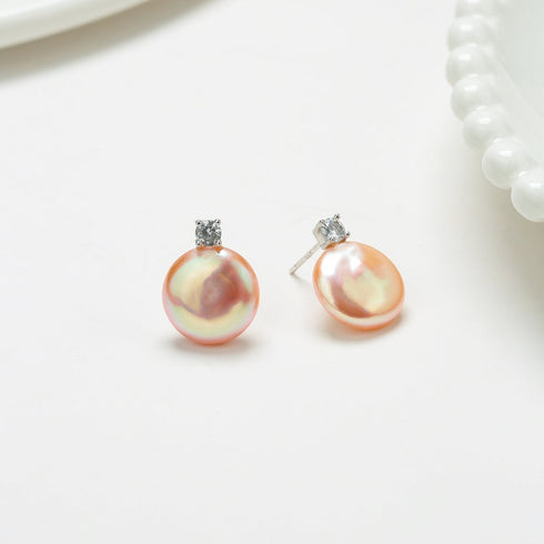 Sasha Coin Baroque Pearl Stud Earrings - Zafari Studio Jewelry