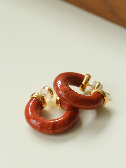 Tiger Eye & Red Stone Hoop Earrings - Zafari Studio Jewelry