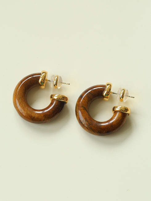 Tiger Eye & Red Stone Hoop Earrings - Zafari Studio Jewelry