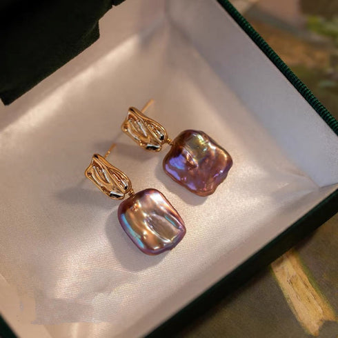 Purple Baroque Pearl Earrings - Zafari Studio Jewelry