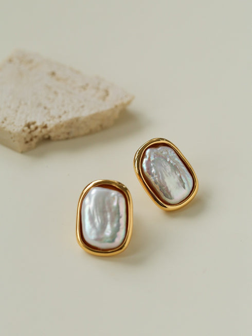 Geometric Square Pearl Stud Earrings, Ring or Full Set