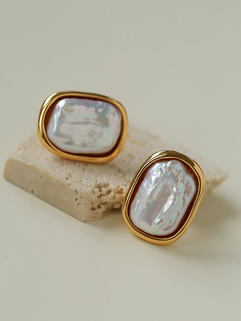 Geometric Square Pearl Stud Earrings, Ring or Full Set