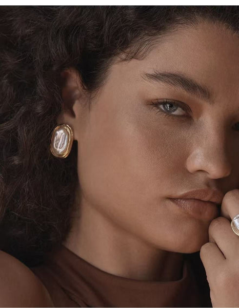 Geometric Square Pearl Stud Earrings, Ring or Full Set