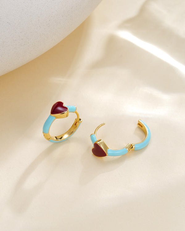 Red Heart Hoop Earrings